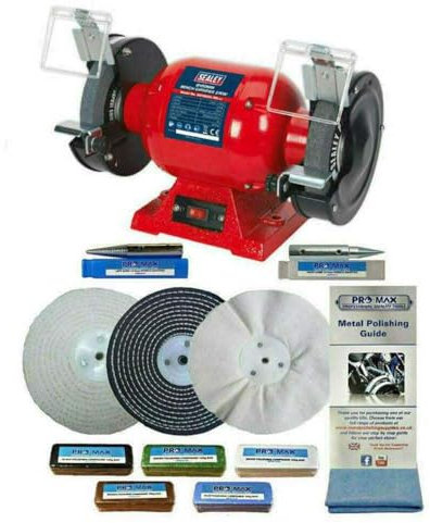 Bench Grinder Metal Polisher 6 370W with Pro-Max 6 Metal Polishing Kit