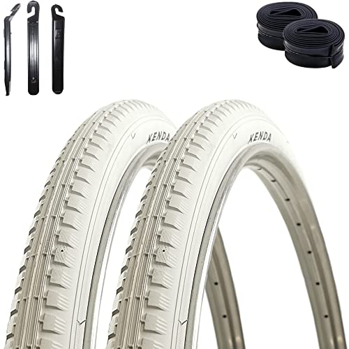 2 x Kenda K-142 Fahrradreifen Weiß 40-635 (28 x 1 1/2) + 2 x Schläuche DV inkl. maxxi4you Reifenheber