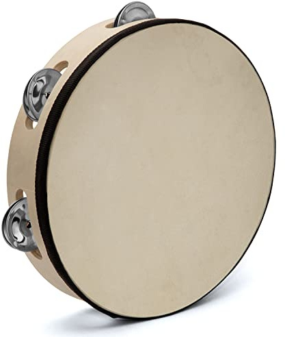 TIGER TAM91-10-BK Single Row Tambourine - 10 25cm - Wooden with Rawhide Head