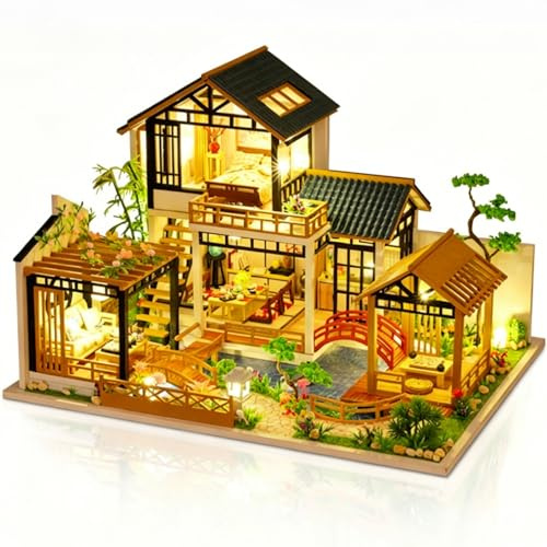 Cuteefun Kit de Casa en Miniatura de Bricolaje para Adultos para Construir, Modelo de Casa de Manualidades con Muebles, Música y Herramientas, Haz tu Propio Regalo(Patio Verde)