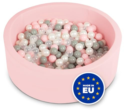 Selonis Mjukt runt bollhav, pool, 90 x 30 cm, 200 skumbollar för bebisar och småbarn, rosa: pärla/grå/transparent/puderrosa