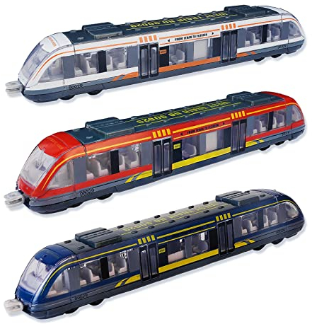 VBACALA Legierung Zug Spielzeug für Kinder ab 3 Jahren Hochgeschwindigkeitszug-Modelle aus Die-cast Metall mit Räder und Haken, 3er-Packung Lokomotive U-Bahn Spielzeug für Kindertag Geburtstag