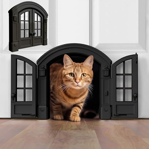 Purrfect Portal fransk kattdörr – snygg kattdörr innerdörr för medelstora katter upp till 9 kg, enkel gör-det-själv-installation, säker installation på några minuter, ingen träning behövs, 18 x 21 cm