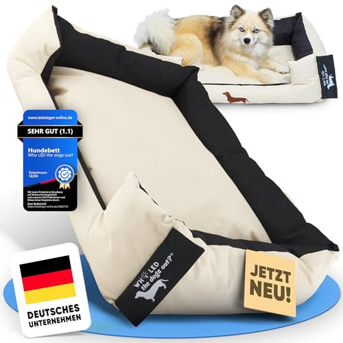 Who LED the dogs out?® Hundebett robust für große & kleine Hunde Welpen Senior [Hundebett waschbar] – Hundesofa Hundekorb Kissen hell dunkel - mittlere Hunde gepolstert - jetzt Farbe wählen