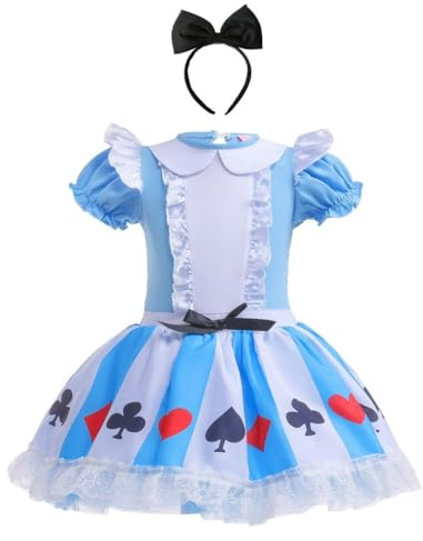Lito Angels Alice in Wonderland Ballerina Costume Ballet Leotard with Tutu Dress with Accessories for Kids Girls, Fancy Dance Wear Outfit Age 6-7 Years, Blue