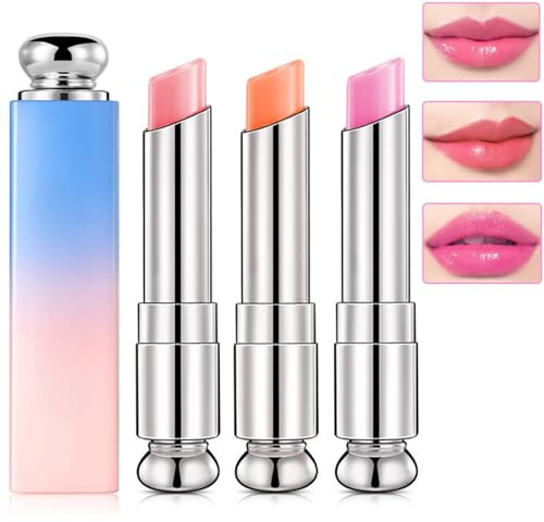 Colour Changing Lipstick, 3Packs Colour Changing Lip Balm, Tinted lip balm Crystal Jelly Magic Lipstick Nutritious Moisturizer lip Care lip balm Set, Teenage Girls Gifts