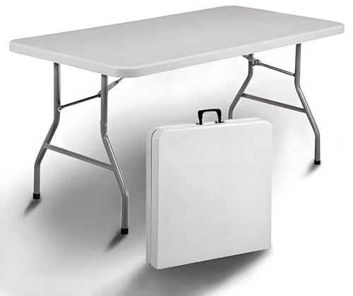 IZTOSS Table Pliante Exterieur et Bancs Pliable avec Poignées latérales,Facile à Transporter (Blanc-Table)