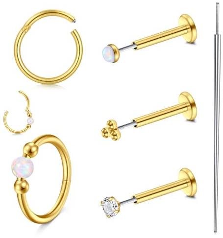 MODRSA Tragus-Piercing Septum-Piercing Gioielli Donna : 20G Gioielli Tragus in Acciaio Inox 6/8/10mm Include PiercTools