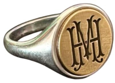 LKBEADS dubbelmonogram i 925 sterlingsilver | silverpläterad ring | Sigillring i rund form, 15 x 15 mm | Bandstorlek US 5–12,5 avelaibal | LKDR_0785