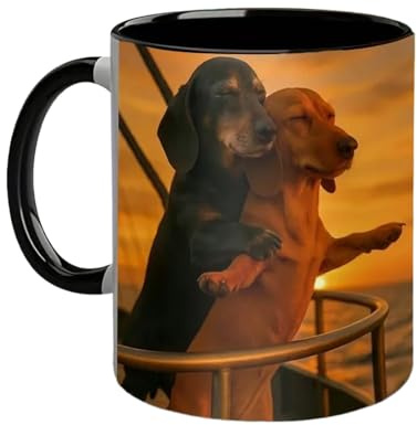 Generico Tazze da caffè con bassotto per coppia, divertente tazze da caffè in ceramica con bassottos da 11 once, tazzas con bassotto in pose romantica iconica per amanti dei cani e coppie