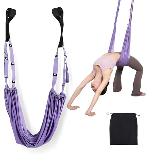 yolzhxe Sangle de Yoga Aérien, Hamac de Yoga Cadre Porte, Violet