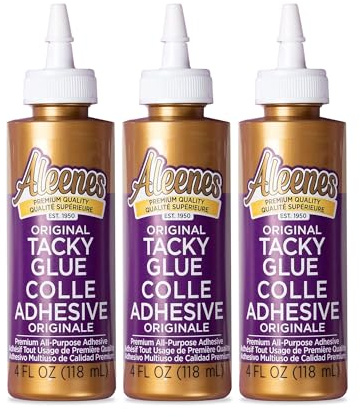 Aleene’s Premium Original Tacky Glue (Pack of 3-4oz) - Super Strong Craft Glue, Dries Clear, Thick No-Run Formula for Fabric, Paper, DIY & Repairs