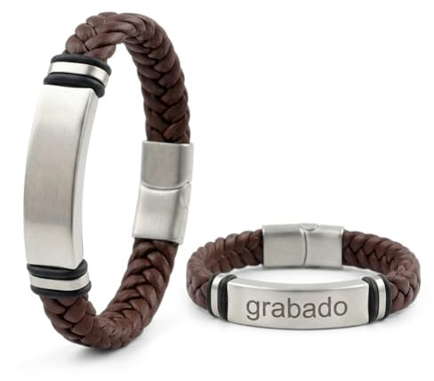 Pulsera Piel Trenzada Personalizable Hombre-Grabado Personalizado Nombre Fecha-Ajustable Cierre Seguro Acero Inoxidable-Diseño Elegante Regalo Original Pareja Amistad Cumpleaños Navidad (marron)