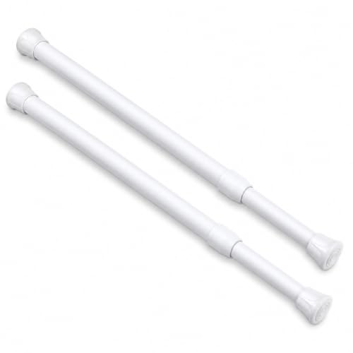 Hao Zhu Tension Rods for Curtains, 2 Pack 40-70cm White Extendable Rods | No drill tension rod for net curtains, 40-70cm white 2-pack, easy install, fits windows & cupboards, no damage.