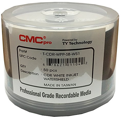 CMC Pro - Powered by TY Technology Watershield Glossy White Inkjet Hub 48x 80 Minute/700MB CD-Rs in 50 Disc Cake Box Spindle