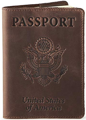 Shvigel US Leather Passport Book Cover - Thin American Travel Passport Holder - Premium International USA Passport Protector Case for Women Men (Brown Vintage)