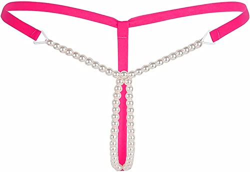 FOTN LoveSex Womens Sexy Micro Pearls G-String Lingerie Thong Panty Sexy V-String Night Lingerie Underwear (US, Alpha, One Size, Regular, Regular, 1, 163 RoseRed)