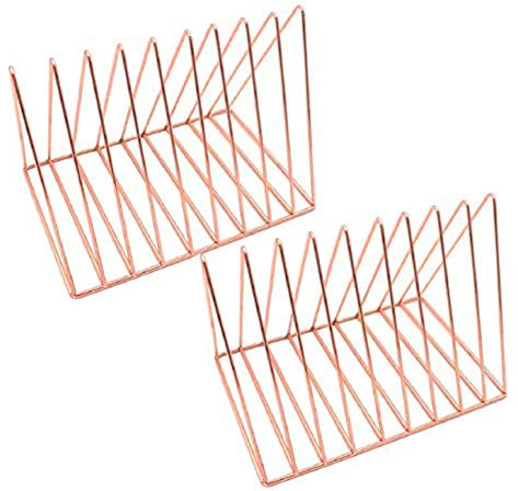 Beihaoer 2 pcs Zeitschriftenhalter, Schreibtisch-Eisenregal, Bücherregal, multifunktional, dreieckig, für Zuhause, Büro, Bücherregale (rotgold)