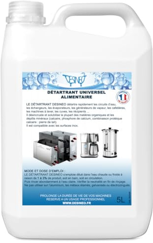 Desineo Détartrant Professionnel 5 litres Alimentaire Polyvalent Universel pour générateur de Vapeur et cafetière, Lave Vaisselle etc
