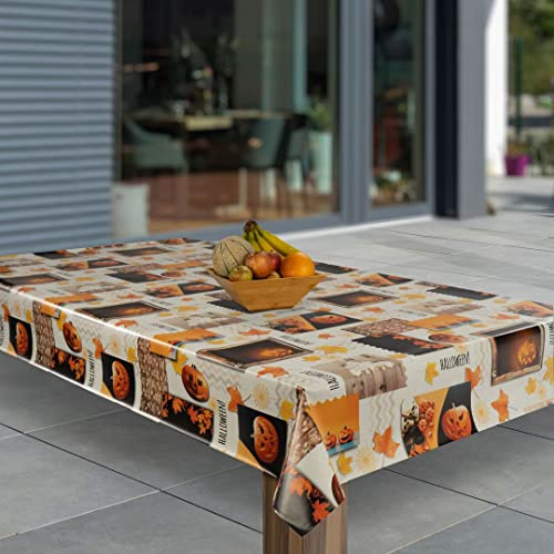 laro Wachstuch-Tischdecke Abwaschbar Garten-Tischdecke Wachstischdecke PVC Plastik-Tischdecken Eckig Meterware Wasserabweisend Abwischbar, Muster:Halloween Kürbis Blätter Herbst, Größe:110x200