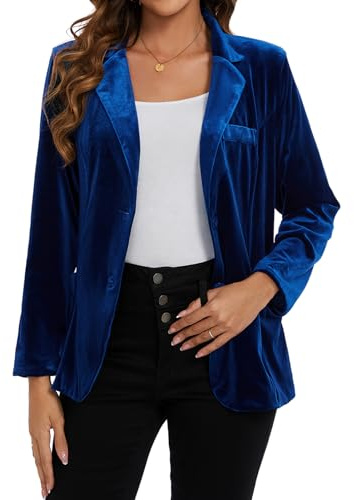 MINTLIMIT Damen-Blazer aus Samt, lässig, Arbeit, Büro, langärmelig, vollständig gefüttert, Blazer, Jacke mit Taschen, Oberbekleidung, königsblau, 52