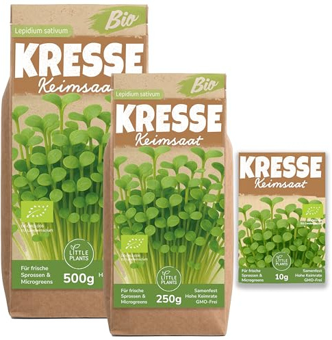 Little Plants Bio Kresse Sprossen Samen [500g] - Kresse-Samen - Kressesprossen & Microgreens zum Keimen (inkl. Ebook)