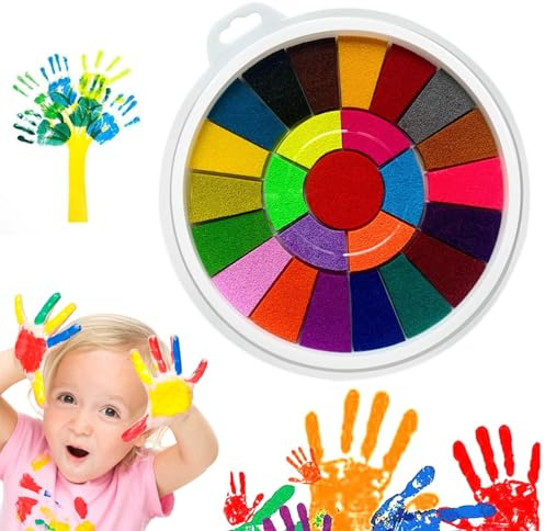 YALiya Tampone colorato per timbri con impronte digitali, 25 colori, per bambini, lavabile, atossico, per fai da te, pittura su tessuto, scuola, attività creative