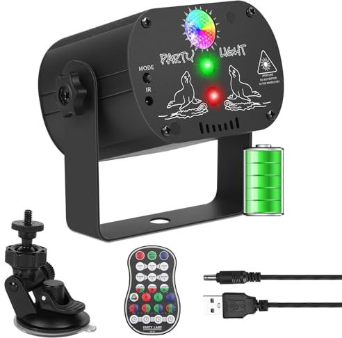 Qajok Party Lights DJ Disco Light, RGB LED Strobe Light, Battery Powered Sound Activated Projector with Remote Control for Christmas Halloween Decorations Birthday Stage Show Dance Wedding