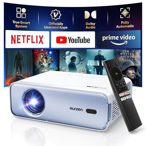 [NetfIix Officially & DoIby Audio] Aurzen Eazze D1 4K Supported Smart Projector with Auto Focus & Auto Keystone, 50% Zoom, HDR 10, 60Hz Portable Projector for iOS/Android/USB/TV Stick,Blue