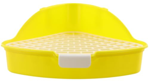 Bac à Litière Triangle pour Lapin et Petits Animaux - Toilette d'Angle Amovible avec Grille pour Cochon d'Inde, Hamster (Jaune)
