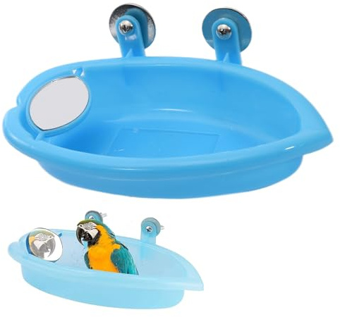 Fayemint 2 Pezzi Piccola Vasca da Bagno per Uccelli con Specchio, Vasca per Pappagallo (18.5×9.5×4cm)