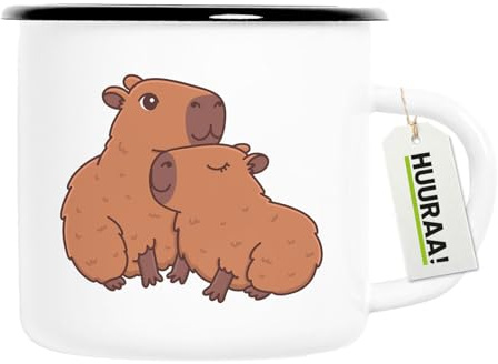 Huuraa Tazza Smaltata Coppia di Capibara Tazza da caffè Regalo Vintage 300ml Coppia di Capibara Presente