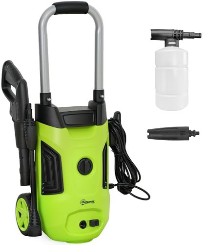 Outsunny 1800W High Pressure Washer, 150 Bar Pressure, 420 L/h Flow, Portable Electric Power Washer Jet Wash Cleaner with Adjustable Nozzle, 6M Hose, Steel Handle for Home Patio Car Driveway, Green