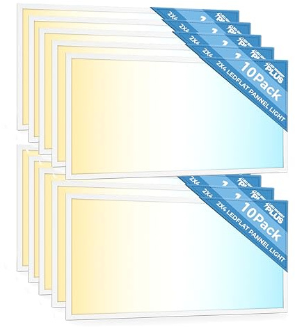 10 Pack 2x4 LED Flat Panel Light for Drop Ceiling, 9360lm Selectable 30W/40W/50W/60W/72W, Color Temperature 3000K/3500K/4000K/5000K/6500K, 0-10V Dimmable, 120-277V, ETL,DLC