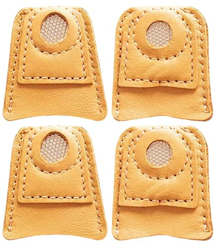 4 Pieces Leather Thimble Hand Sewing Thimble Finger Protector Coin Thimble Finger Pads for Knitting Sewing Quilting Pin Needles Craft Accessories DIY Sewing Tools, 2 Sizes