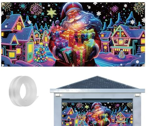 Stendardo Natalizio per Porta del Garage 4x1,8m UV Fluorescente Addobbo