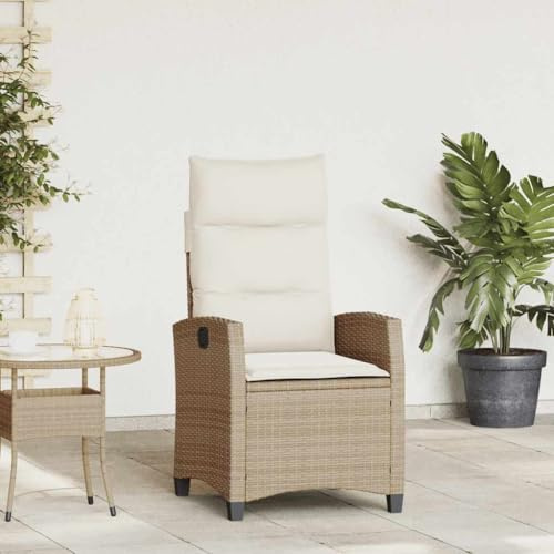 Yunovire Gartensessel mit Beistelltisch, verstellbar, Beige Poly Rattan, UV-beständig, 110 kg belastbar, für Balkon, Terrasse und Garten, bequemer Relaxsessel