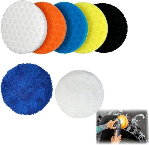Yistoi 7 esponjas de pulido, accesorio de pulido, almohadillas de pulido para coche, almohadillas de pulido de 150 mm, con , esponja de pulido para coche, para pulidora excéntrica, lijadora