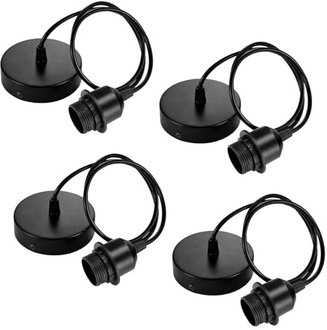 CECOMBINE 4 Pack Pendant Light Fitting, E27 Lamp Holder for Ceiling Light Fitting with 100CM Adjustable Cable, Ceiling Rose Light Fitting for Kitchen, Living Room, Bedroom, Dining Room Lighting