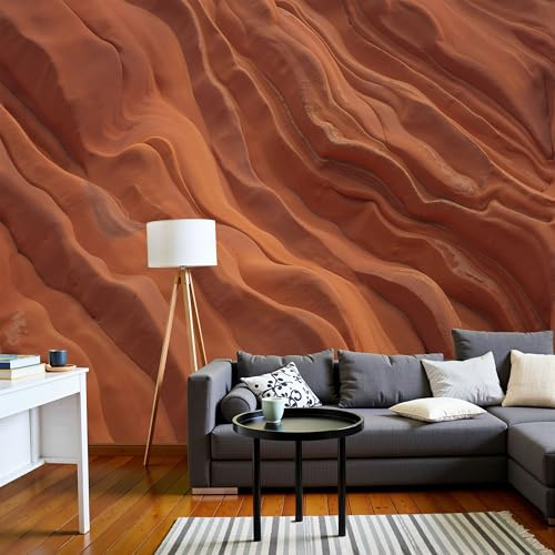 Papel Tapiz Fotográfico 3D Relieve Ondulado De Arenisca 150 × 105 Cm Papel Pintado Panorámico, Estilo De Relieve Natural Murales Decoración Pared Moderna Para Salón, Oficina,Rojo Anaranjado
