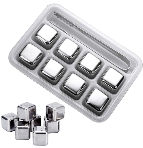 Cubetti di Ghiaccio Riutilizzabili - 8 PZ - Whiskey Stones Cubetti Ghiaccio con Pinza e Scatola, per Cocktail, Whisky e Bevande di Ogni Tipo Regali, per il Fidanzato e per la Festa del Papà