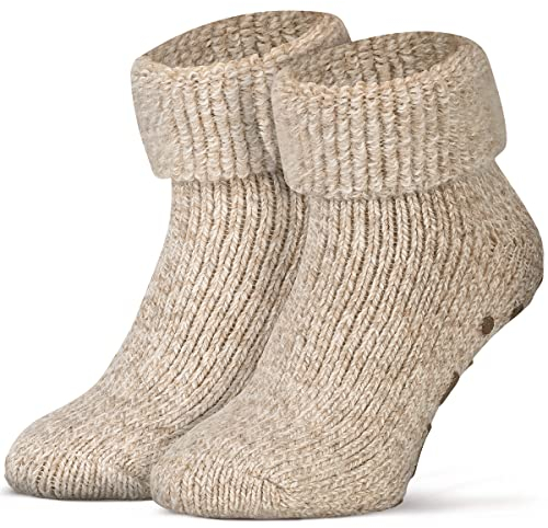 Piarini ABS Stoppersocken Wollsocken Wintersocken Norwegersocken Innenfrottee Damen Herren Jungen Mädchen beige-meliert 39-42