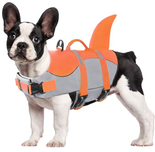 CITÉTOILE Perro Chaleco Salvavidas Chaqueta Mascotas Salvavidas Reflexivo para Piscina, Playa, Canotaje, para Perros pequeños, medianos, Grandes Que entrenan con manija de Rescate Naranja L