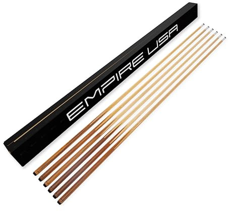 Empire USA Set of 6 Pool Cues – 57” One-Piece Hardwood 4-Prong House Bar Billiard Cue Sticks with 13mm Leather Tips