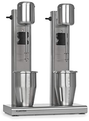 Klarstein Kraftpaket II Pro Doppel Drink Mixer, 160 Watt, 2 x 1 L, 2 Stufen, 20000 U/min, 2 Mixbecher aus Edelstahl, Milk- & Proteinshake, Doppel-Getränkemixer, Cocktail, Bar Mixer, Gastro, silber