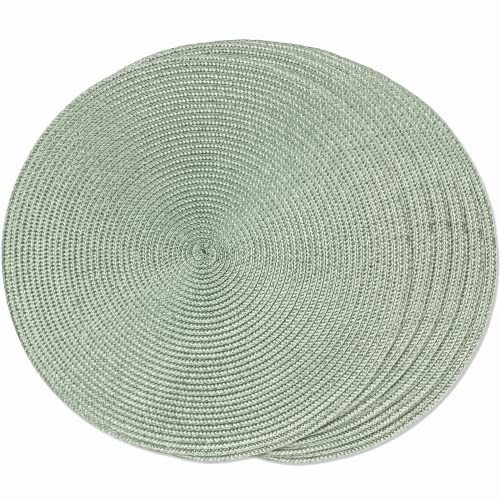 FunWheat - Juego de 6 manteles Individuales Redondos Trenzados para mesas de Comedor, Lavables, Antideslizantes, 38 cm, Verde Niebla
