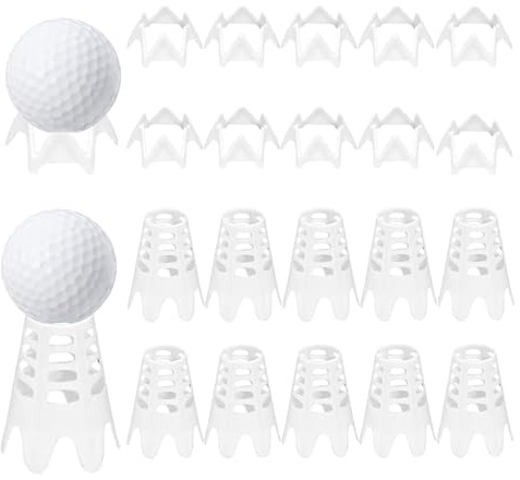 Ruyshu Lot de 10 tees de simulateur de golf pour tapis, tees de golf d'intérieur en plastique pour gazon d'hiver et terrain de conduite, lot de 10 hauts et 10 courts (blanc)