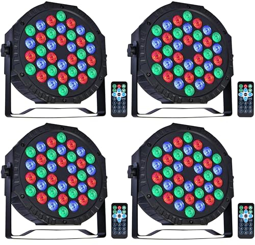 ZHENNBY Par Licht Bühnenlicht, 36 LED RGB Partylicht Strahler Discolicht DMX Scheinwerfer mit Fernbedienung 4Modi Light für Bar, Bühnen, Party, DJ, Halloween, Weihnachten - 4Packs