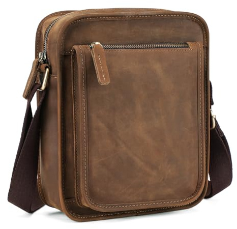 BAIGIO Bolso bandolera para hombre en cuero, marrón, pequeño marsupio, estilo vintage, pequeño bolso bandolera, marrón, BAIGIO Kleine Herren Tasche