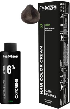 Femmas Set de tinte para el cabello rubio medio arena 7.7 | Crema colorante 100 ml + crema de óxido 100 ml 6% | coloración permanente del cabello + desarrollador | Suave y duradero | Tinte de pelo de